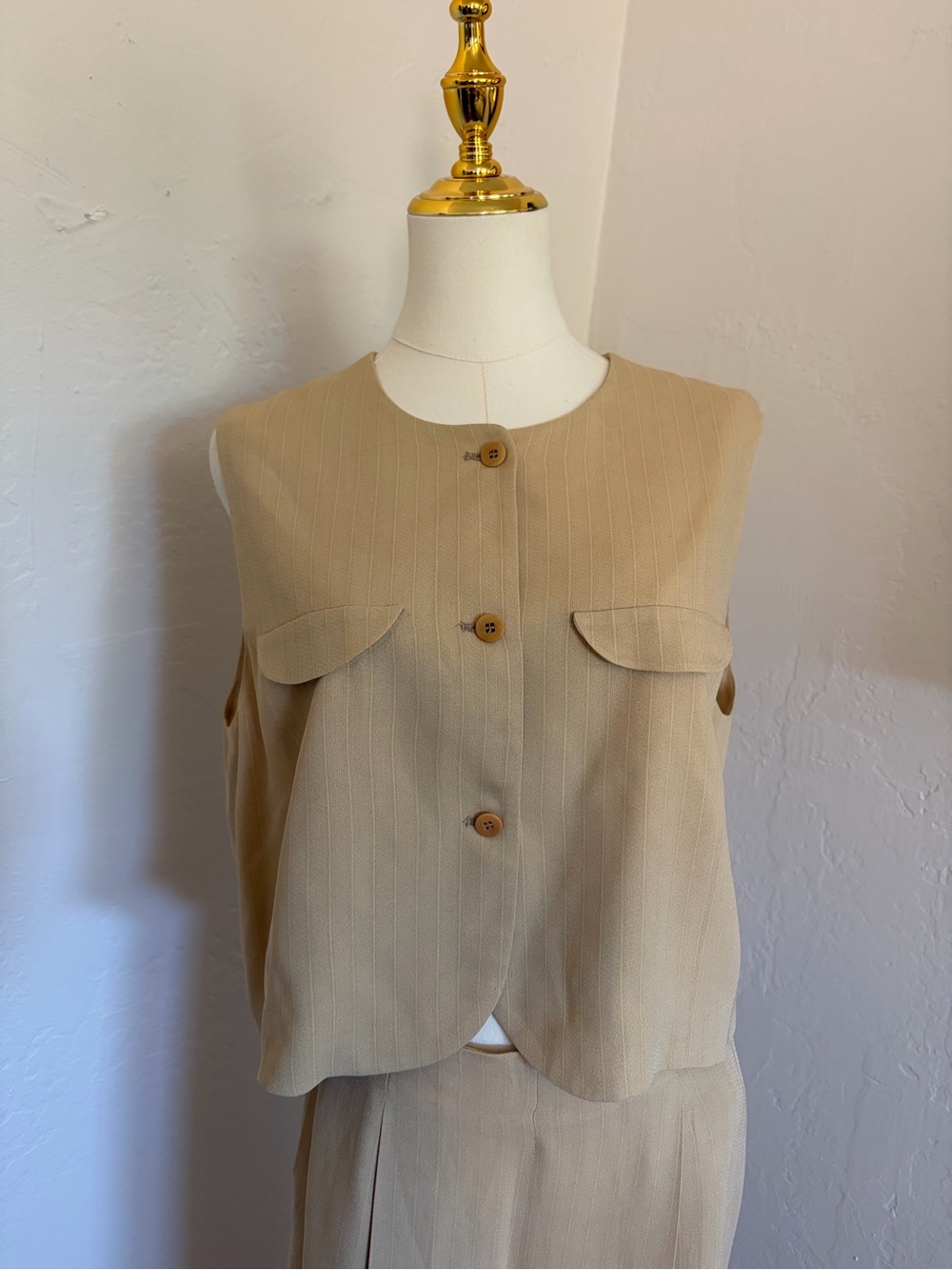 Giorgio Armani Neutral Beige Sleeveless Button Vest